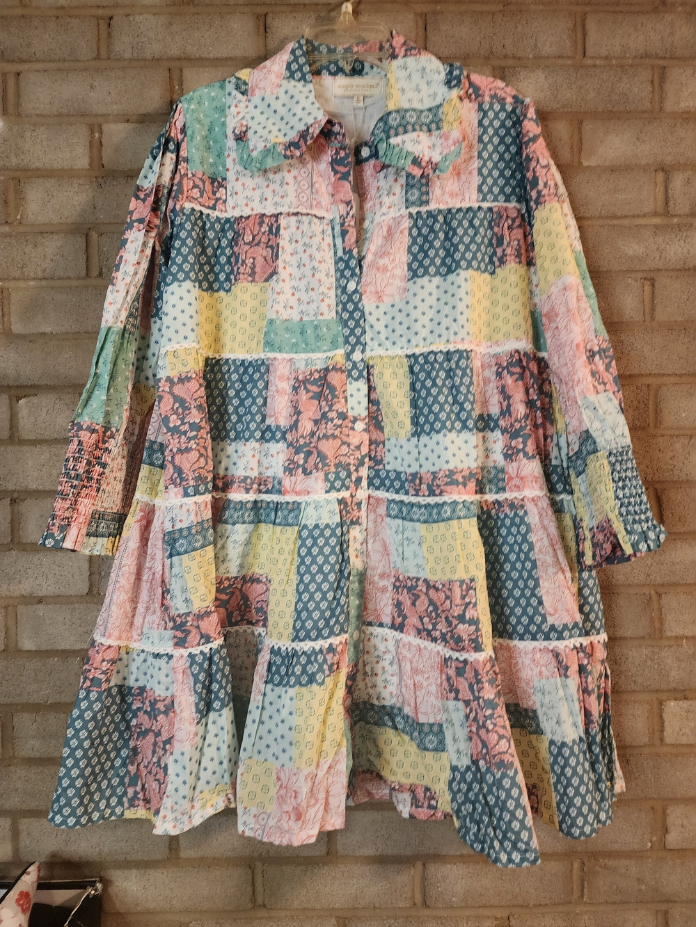 Simply Southern Ophelia Dress Patchwork Button-Front Tiered in Pastel Multicolor